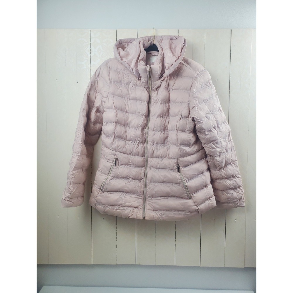 Light Dusty Pink Hooded Puffer Jacket Quilted Full Zip Packable Coat